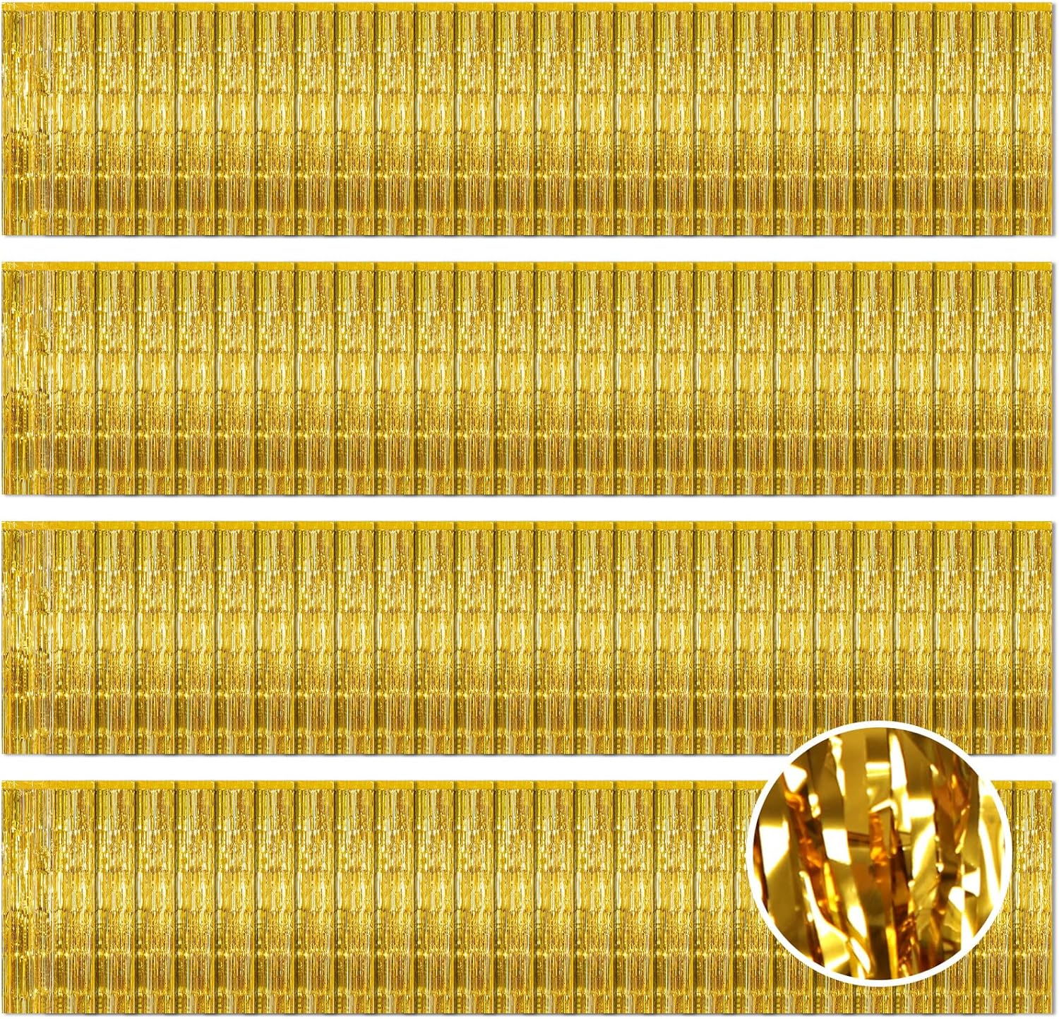 100 Pack Gold Foil Fringe Backdrop Curtains 3.2ft x 8.2ft Gold Tinsel Foil Fringe Curtains for Birthday Party Decorations Photo Booth Backdrop for Halloween Christmas New Year Holiday Decorations
