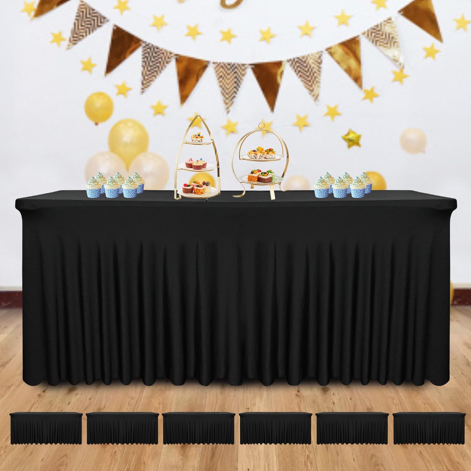 4 Pack - Black Spandex Table Skirt for 6ft Tables (72