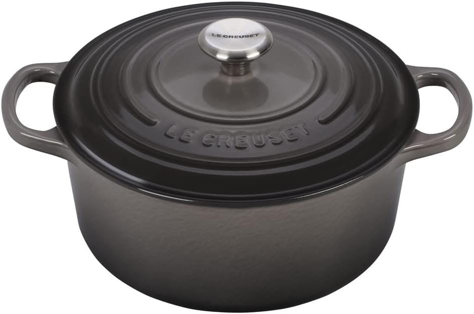 Le Creuset 13 1/4 Qt. Signature Round Dutch Oven w/Additional Engraved Personalized Stainless Steel Knob - Oyster
