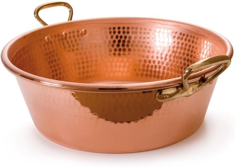Mauviel M'Passion 1.2mm Hammered Copper Jam Pan With Brass Handles, 9.4-qt, Made In France