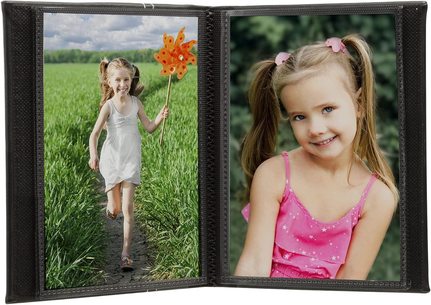 Neil Enterprises Inc. 4x6 Black Faux Leather Photo Album with White Stitching - Holds 24 Photos - Pack of 12