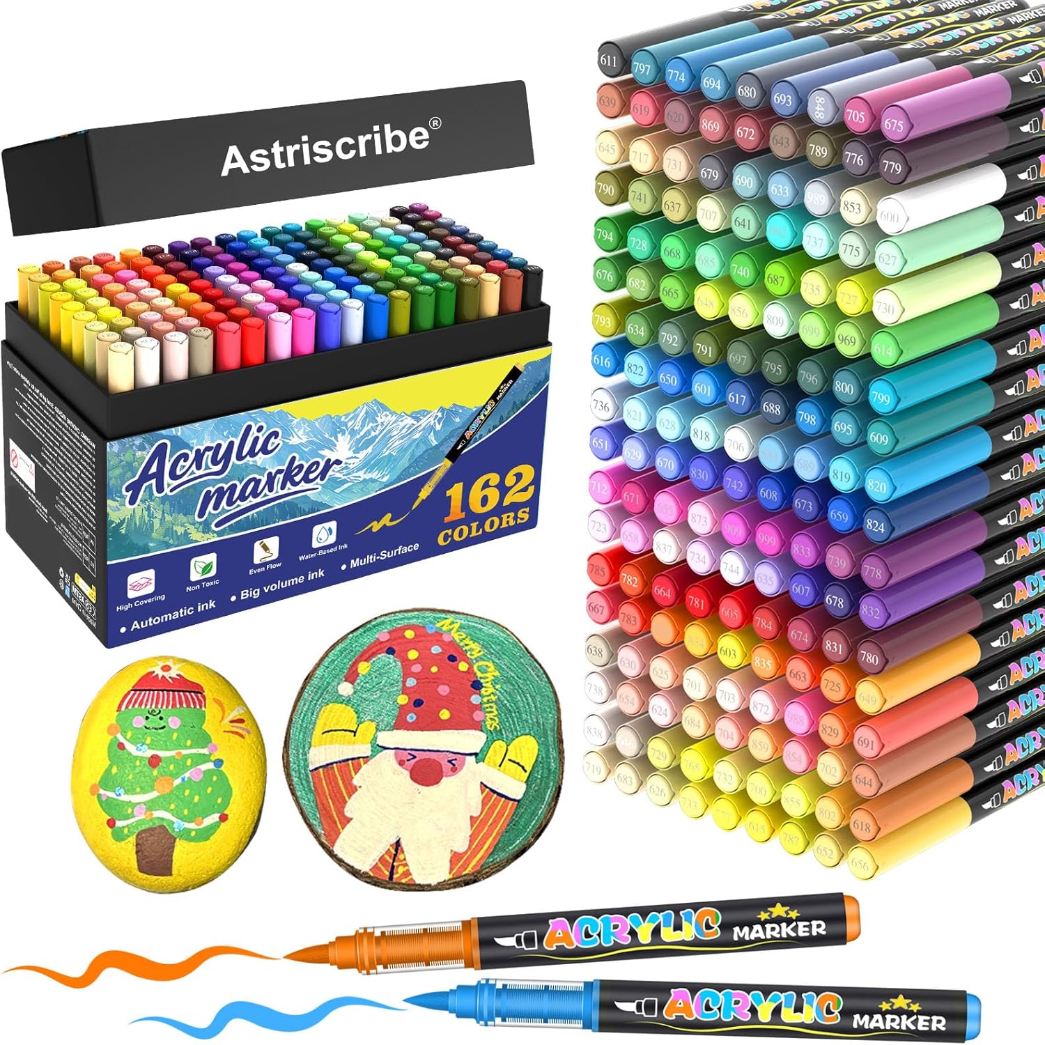 240 Colors Acrylic Paint Pens Markers, No-Bleed Brush Tip Acrylic Markers with Automatic Ink Control System, for Stone, Wood, Canvas, Ceramic, Glass, Metal, Rock Painting, DIY Crafts Art Supplies Kit