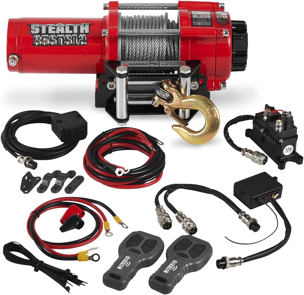 Stealth Winches 3500 lb 12V Electric Winch for ATV UTV Jeep Truck Trailer Car Towing Vehicle Recovery, Portable Heavy Duty Off Road Winch with Remote Kit, Steel Rope, Roller Fairlead & Mounting Plate