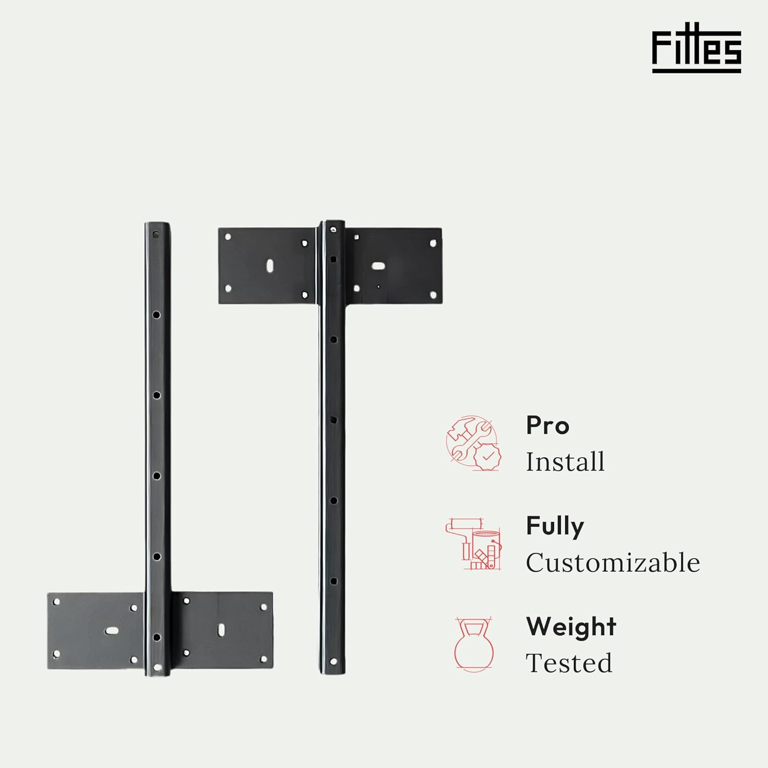 Fittes Heavy Duty Steel Floating T Shelf Bracket Mount 14 Inch 2 Pack, Holds up to 350lb, for Shower Bench, Book Shelf, and Countertop, Modular Design