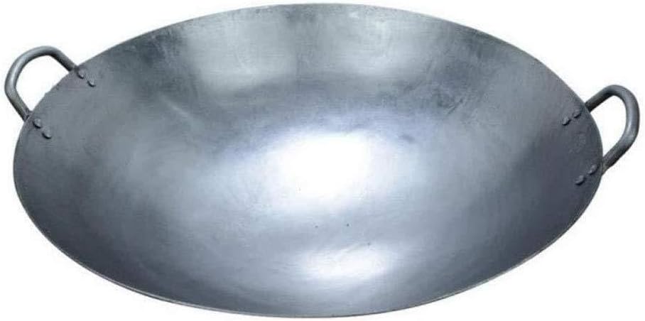 Traditional Hand-Forged Cast Iron Wok – Old-Fashioned Binaural Frying Pan, Non-Coated Chef's Wok for Home & Restaurant Cooking, Riveted Handles-One Color-50cm