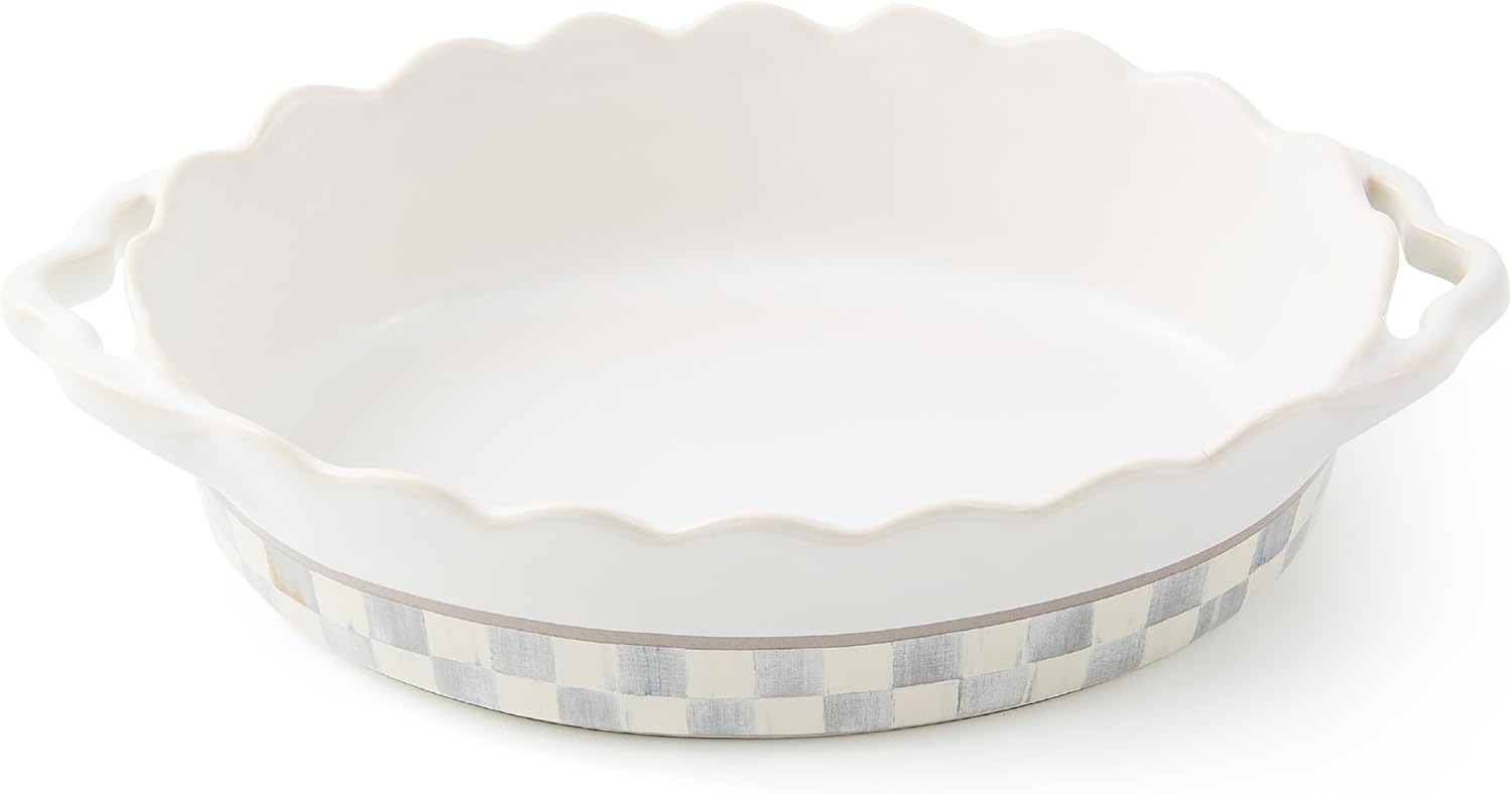 MACKENZIE-CHILDS Everyday Oval Casserole Baker, Cute Oven Baker, Small, Gray-and-White Sterling Check