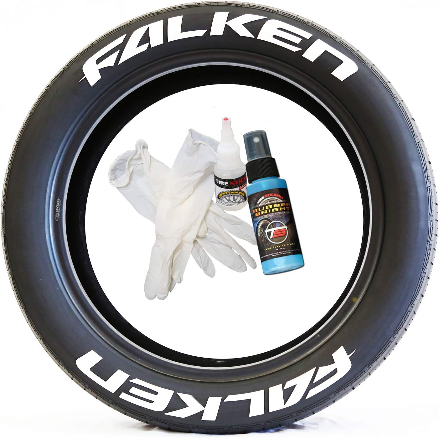 Tire Stickers Falken Permanent Tire Lettering Kit USA Made with Glue - Custom Sizing/Colors - (Pack of 4)