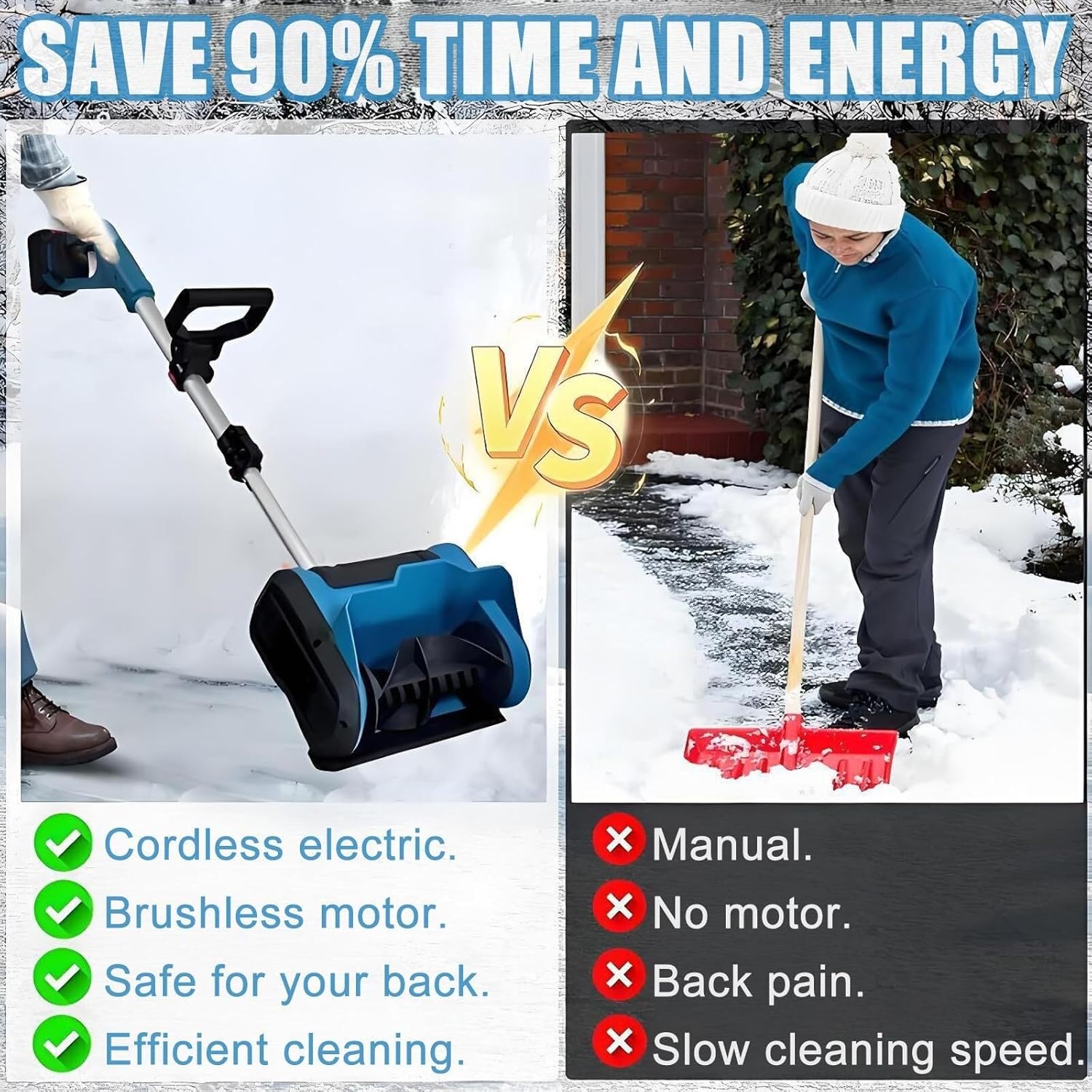 Upgraded Cordless Snow Shovel Blower, 600w Brushless & 3000rpm Electric Snow Sweeper, 6m Range, Lightweight One-Hand Design, for Stairs, Patios & Tight Spaces(1battery)