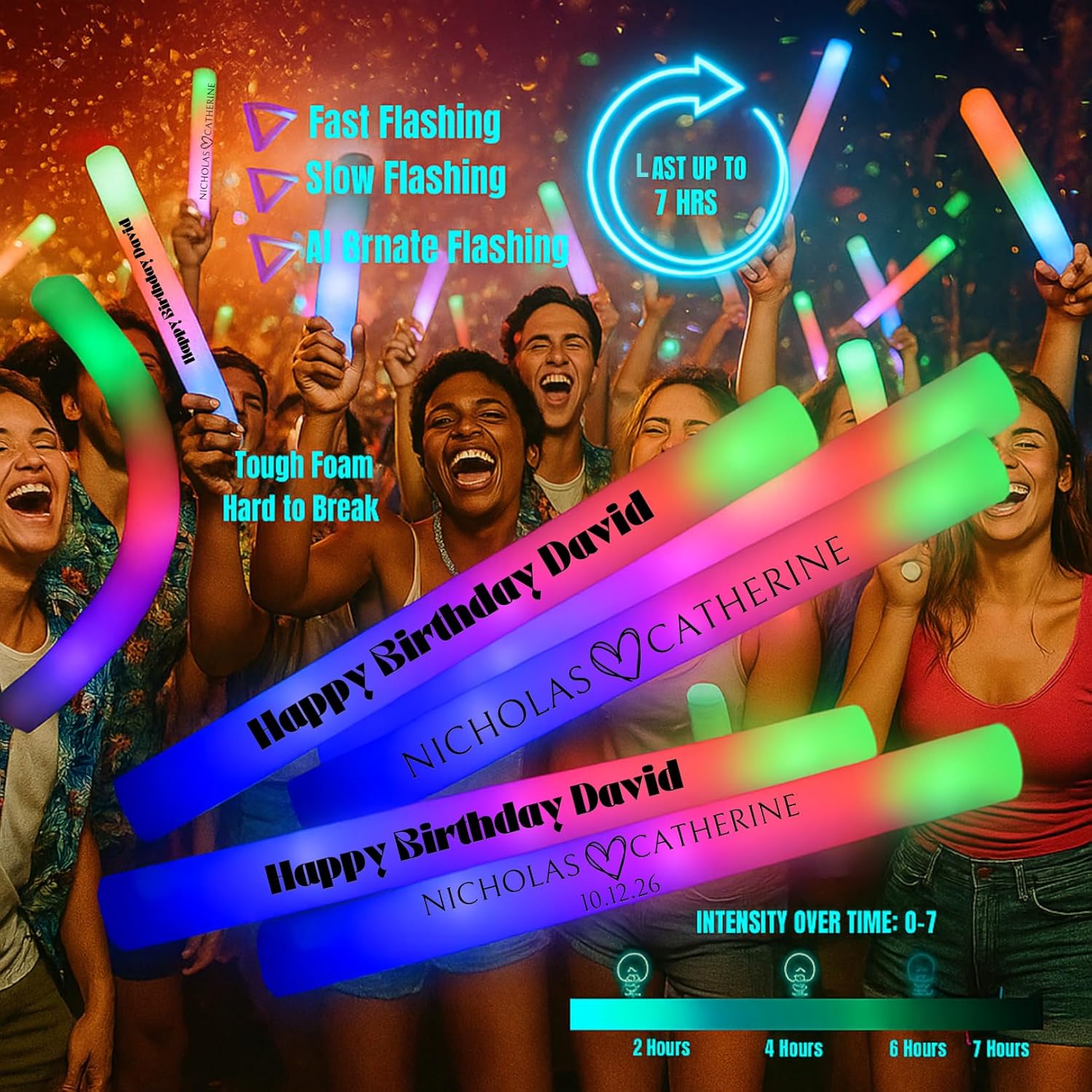 Custom Foam Light Up Sticks 40 Pack, Personalized LED Light Sticks For Any Occasion, Glow Sticks For Weddings, Birthday, Dance Floor Props, 3 Modes Flashing Glow Wands