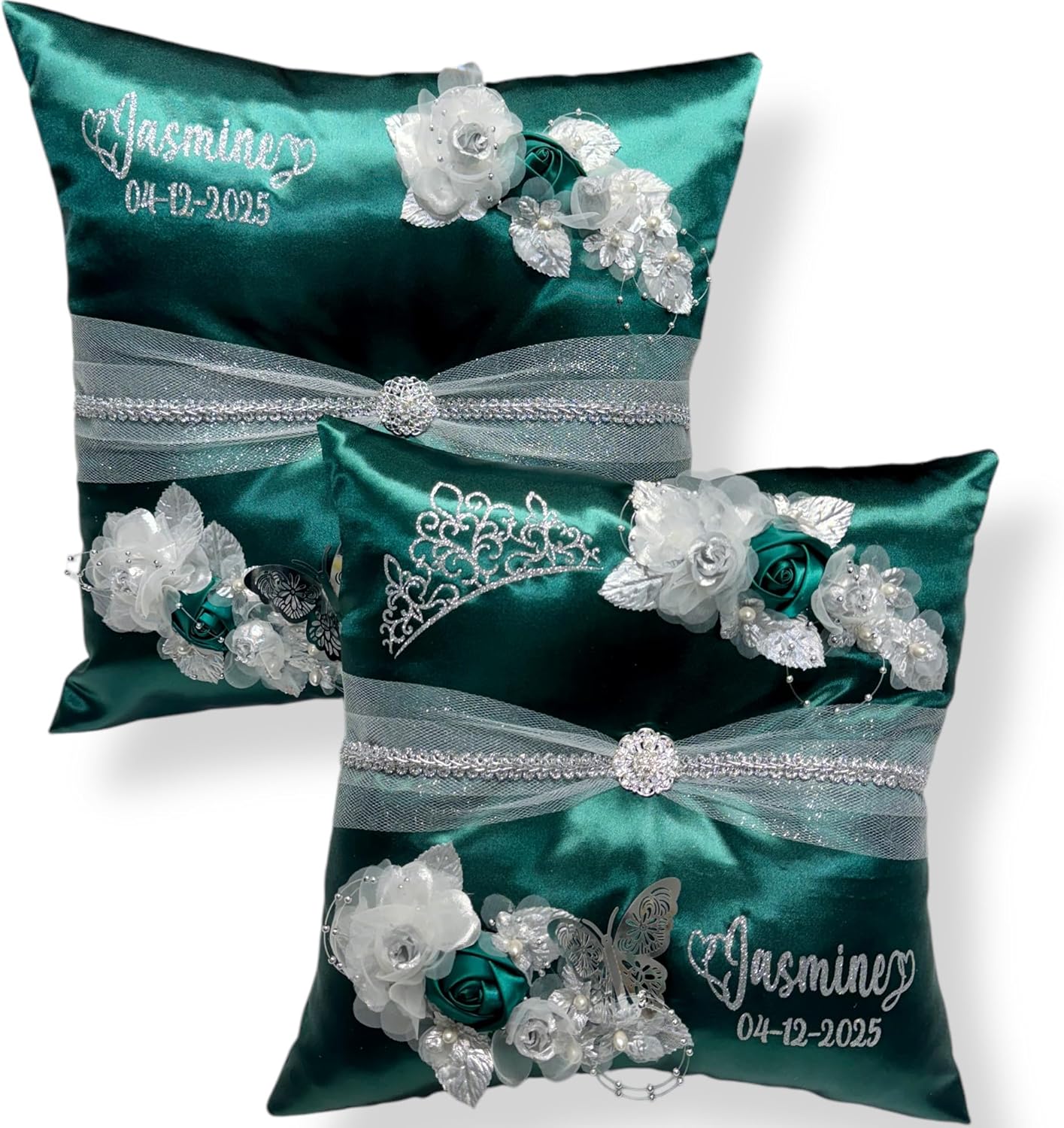 Quinceañera Tiara Pillow - Hunter Green Handmade & Personalized for You.
