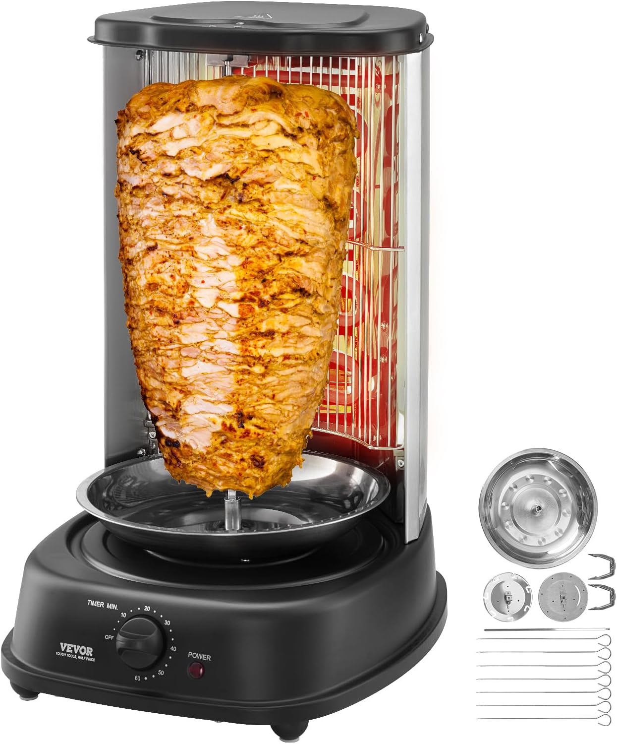VEVOR Shawarma Grill Machine, Vertical Chicken Shawarma Cooker Machine Countertop, Electric Stainless Steel Broiler Gyro Rotisserie Oven Doner Kebab Machine, for Home Restaurant Kitchen Parties