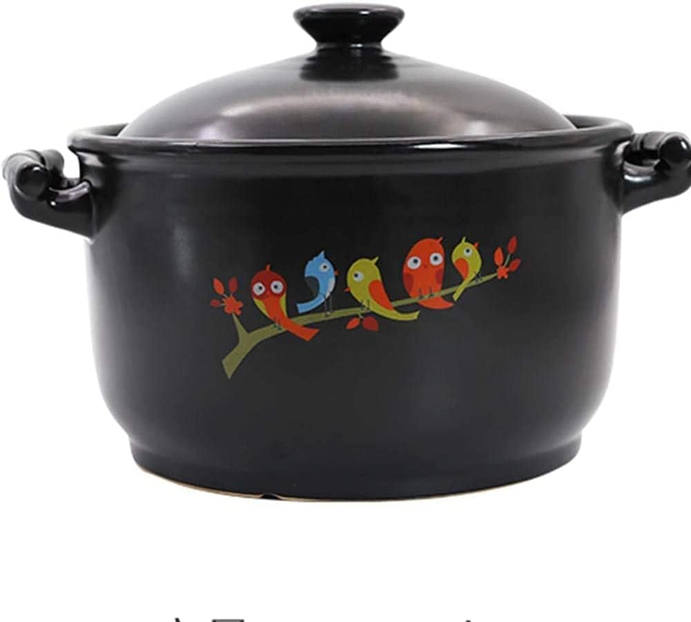 Ceramic Soup Pot, Ceramic Black Dish Round Stew Pot, Induction Cooker Gas Stove General Purpose Casserole with Lid(Size:5.5L)