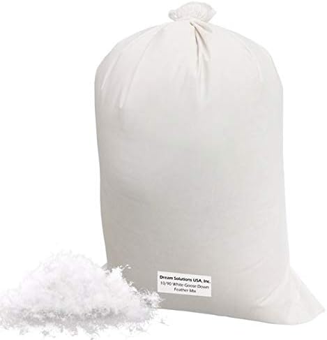 Dream Solutions USA Goose Down Feather Stuffing & Fill, Pillow Filling, Repair, Restuff, Fluff for Couch Cushions, Comforters, Jackets (White 10/90 Blend, 5 Lbs)