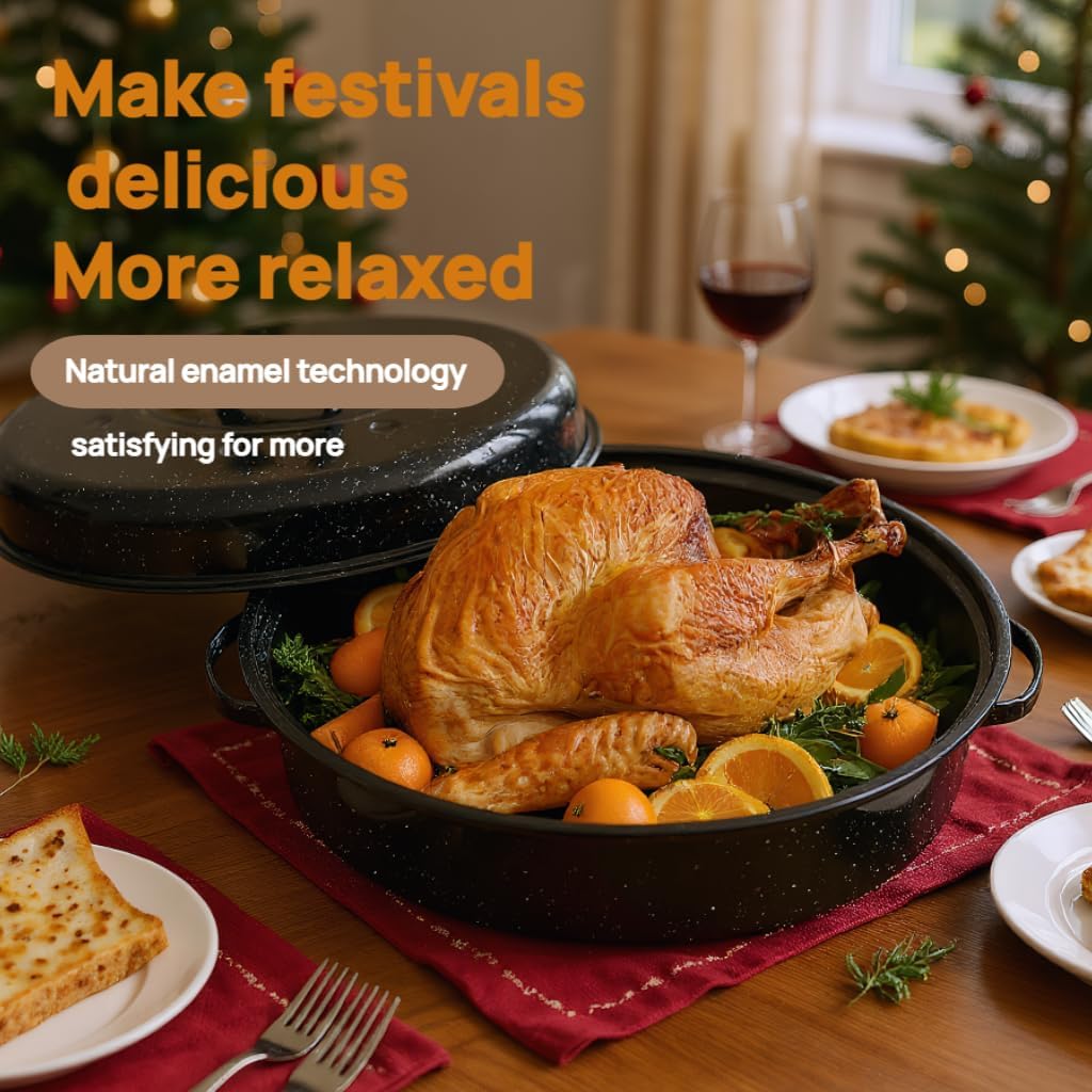 Enamel Roaster Pan With Lid and Rack Set 13