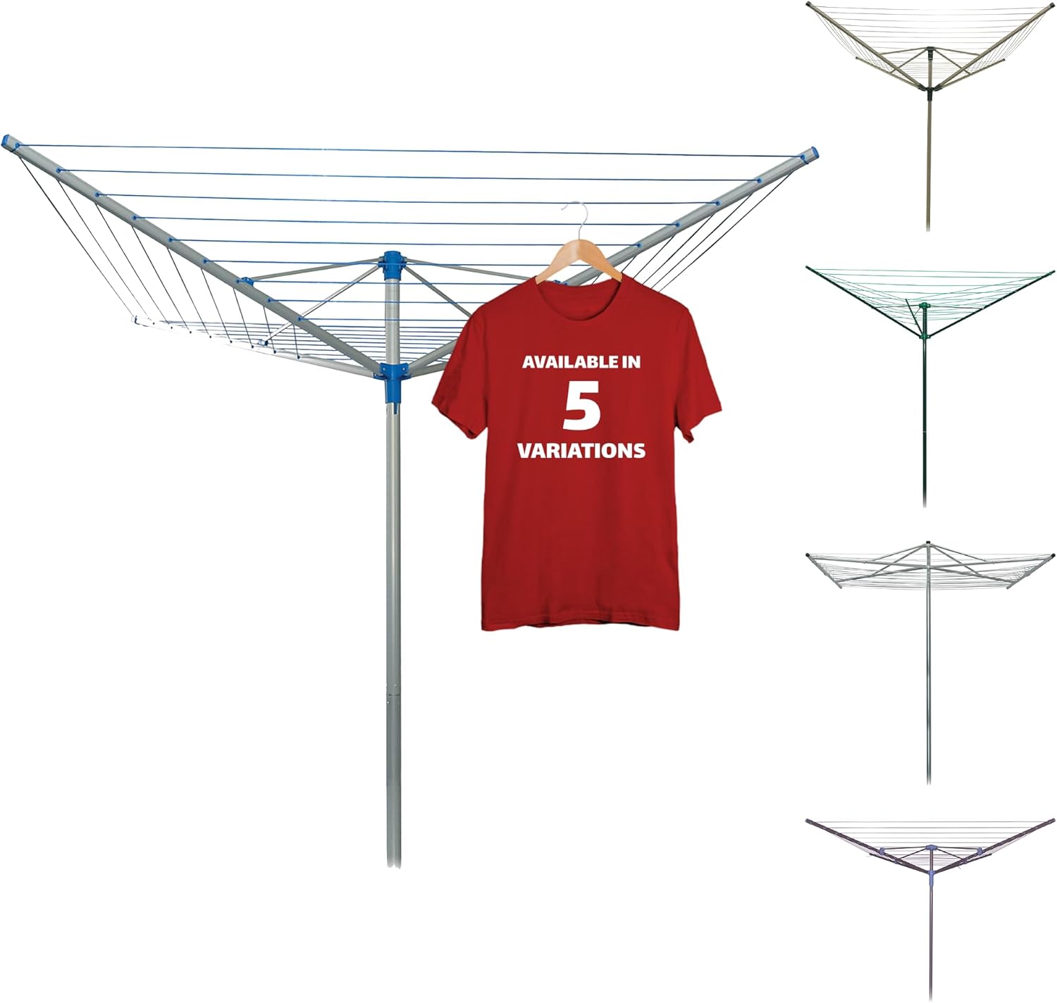 Strata 184 FT Umbrella Clothesline Outdoor - Clothes Line Outdoors Heavy Duty Parallel Silver Aluminum Frame with Ground Spike & Socket - Clotheslines for Outside Laundry Drying, Washing Line