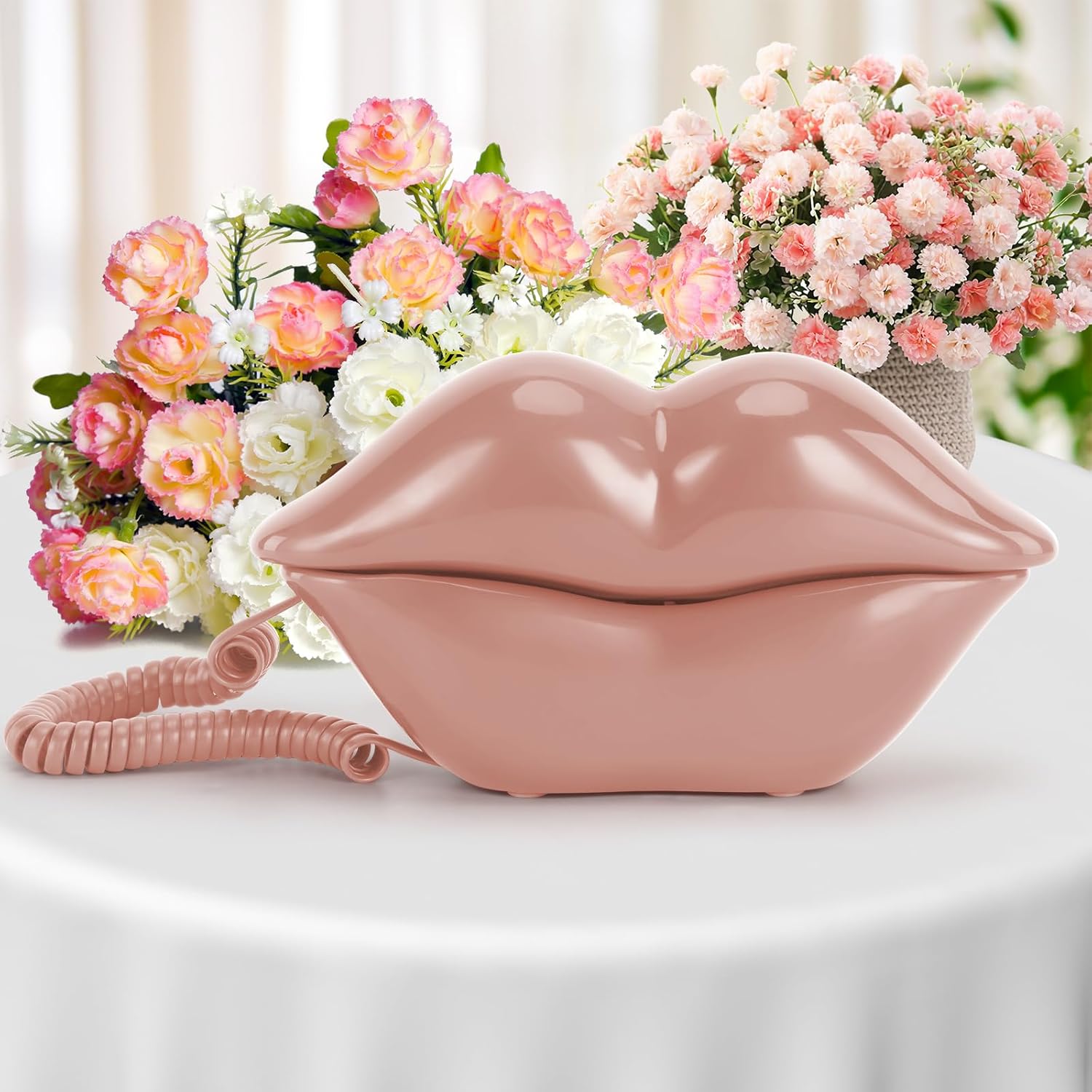 UKBW Audio Guest Book Wedding Phone, 32G Record Customized Audio Message,Interesting Mouth Lip-Shaped Audio Guestbook for Birthdays Parties Confessions Special Occasions (Pink)