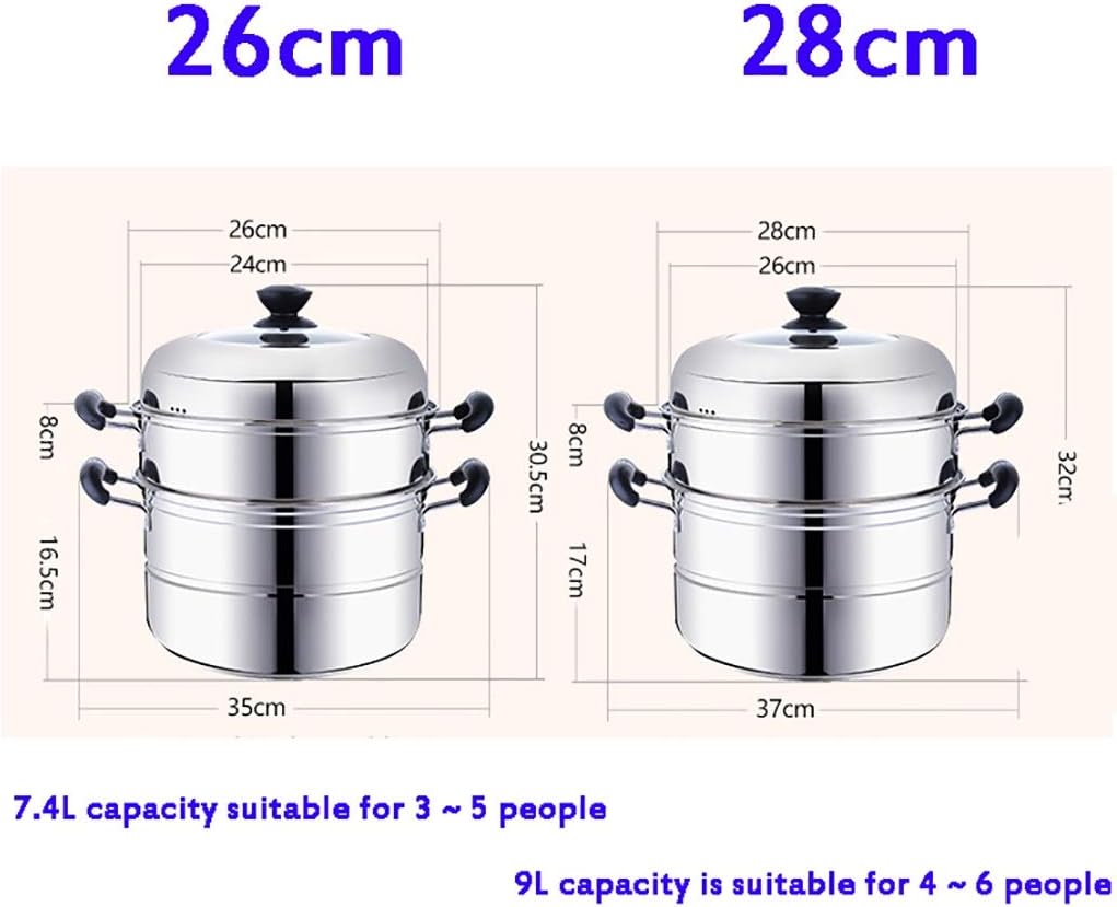 201 Stainless Steel Steamer Soup Pot 2-Layer Household with Steamer Commercial Suitable for Stove/Induction Cooker Suitable for 3-9 People/30Cm (32cm