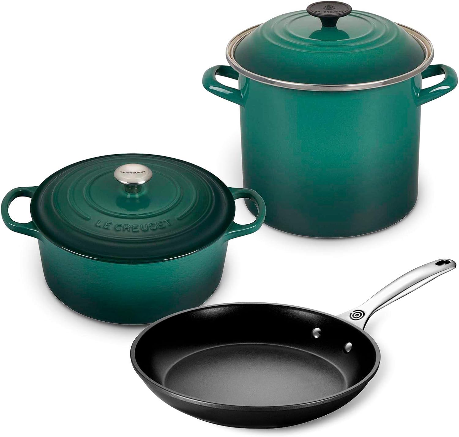 Le Creuset 5-Piece Cookware Bundle: 4-1/2 QT Round Dutch Oven, 8 QT Covered Stockpot, 10