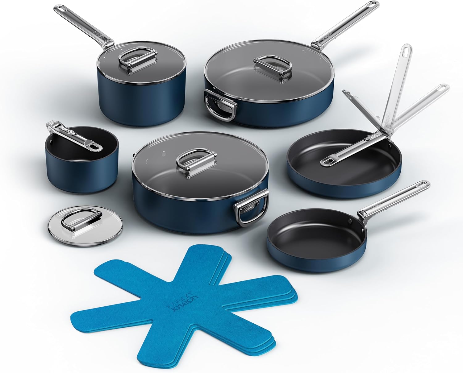 Joseph Joseph Space 10 Piece Nonstick Cookware Set with Lids, Nesting Design, Ceramic Coating, Induction & Oven Safe