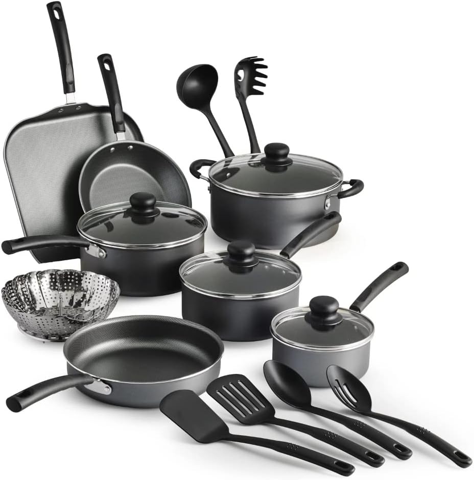 18 Piece Non-stick Cookware Set, Steel Gray