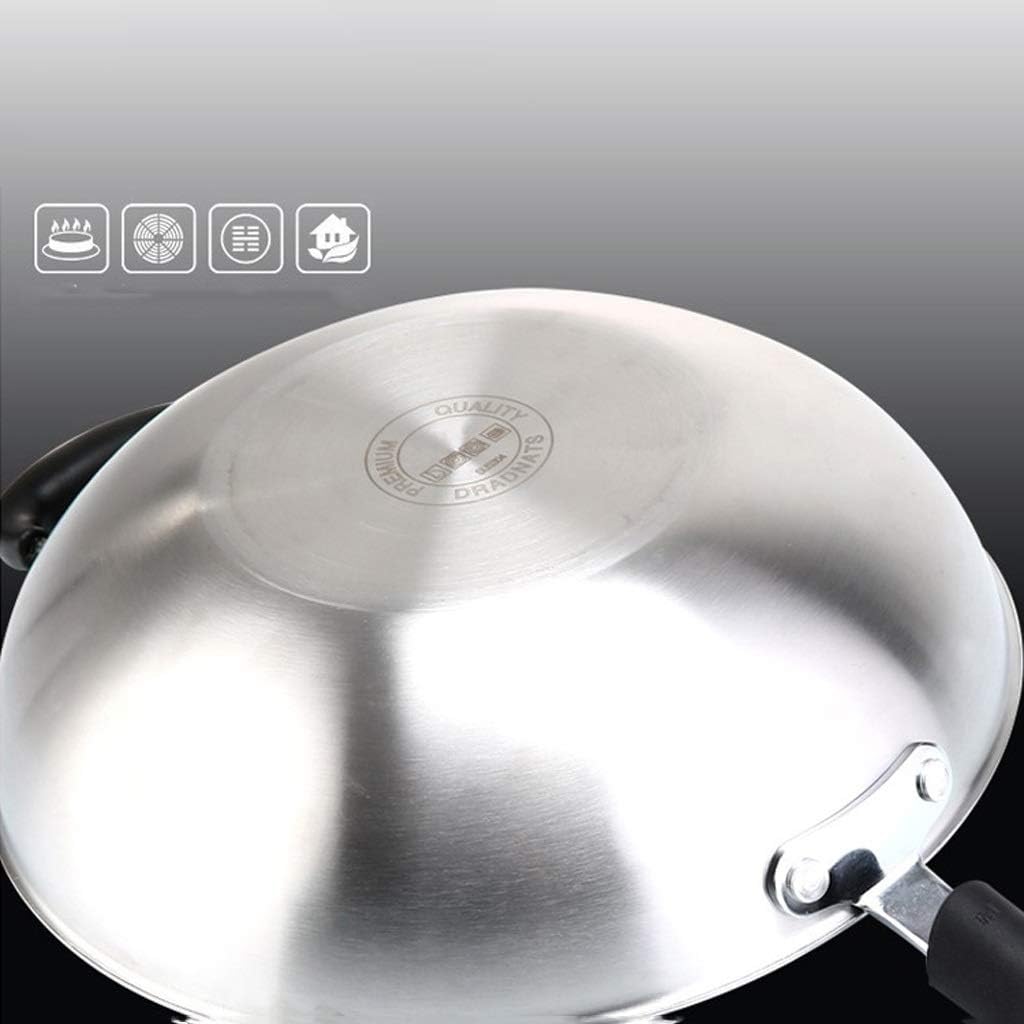 Frying Fry Stainless Steel Sauceskillet Wok Fry Non-Stick Inner Pot S Wok Uncoated Pot Frying Interesting,Glass Cover-32cm