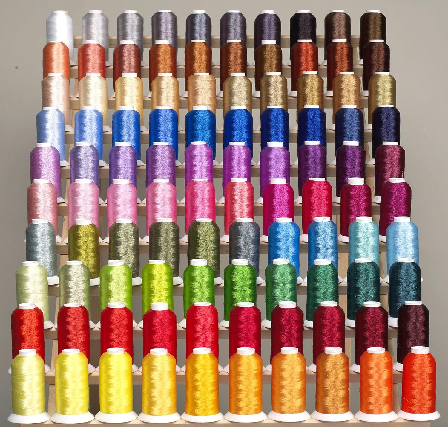 Premium 100 Cones (1100 Yards Each) of Polyester Machine Embroidery Threads Compatible with Brother Babylock Janome Singer Pfaff Husqvarna Bernina Machines