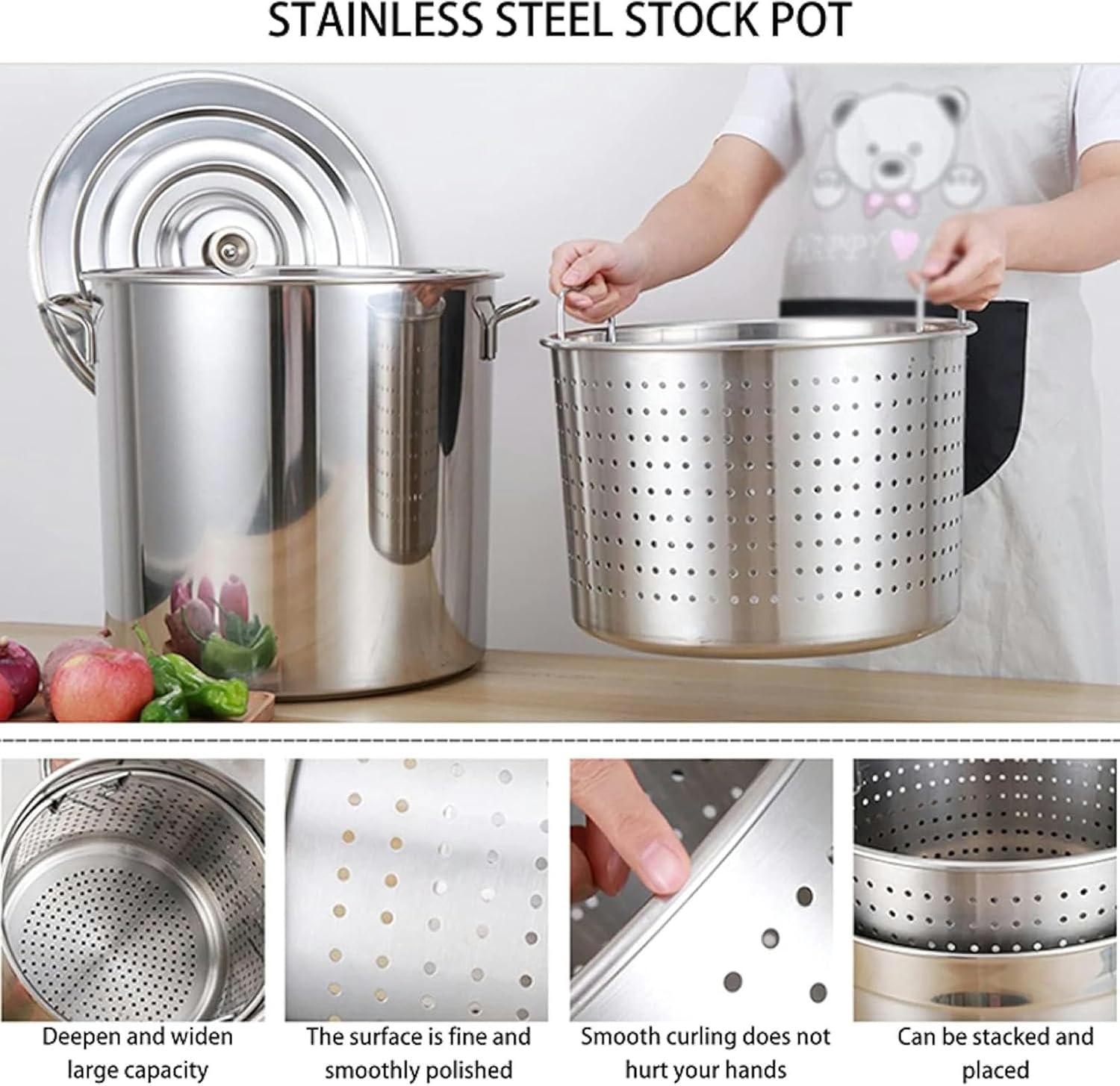 Large Cooking Stock Pot with Strainer Basket - 27QT/45QT/63QT Stainless Steel Crawfish Seafood Boiler Boil Pot for Outdoor Cooking and Home Brewing / 35X35CM(45X45CM)