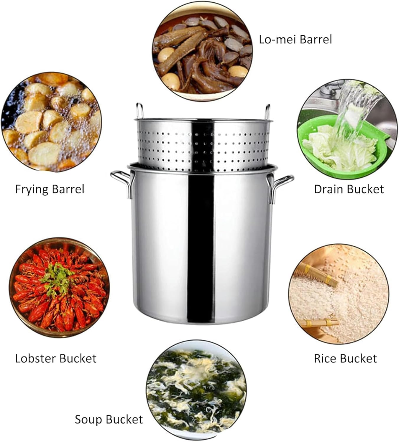 Stock Pot with Strainer Basket & Lid, Stainless Steel Cookware Crawfish Seafood Pot for Steaming and Boiling Deep Frying,40 * 40cm(50 * 50cm)