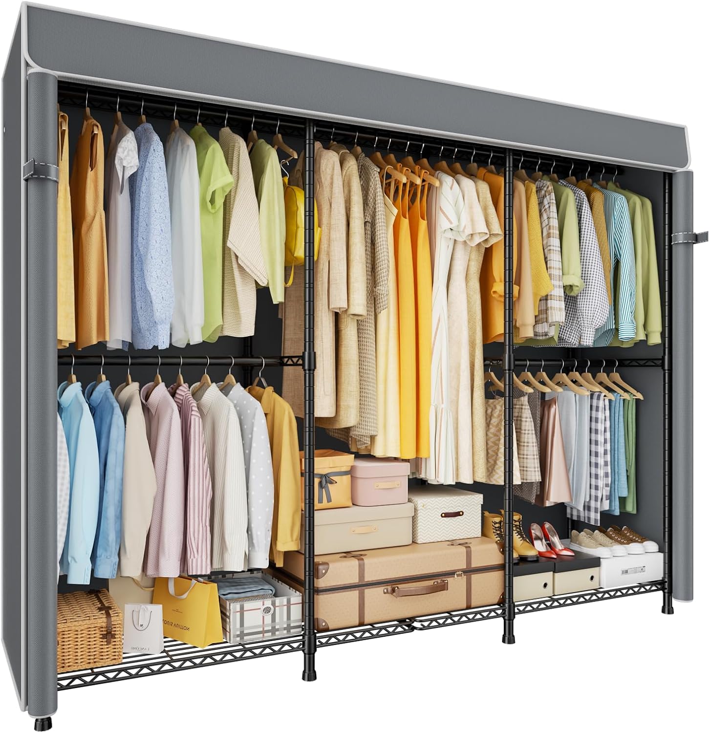 E14C Heavy Duty Closet Organizer System，Freestanding Clothing Racks for Hanging Clothes，Adjustable Garment Rack 70.1