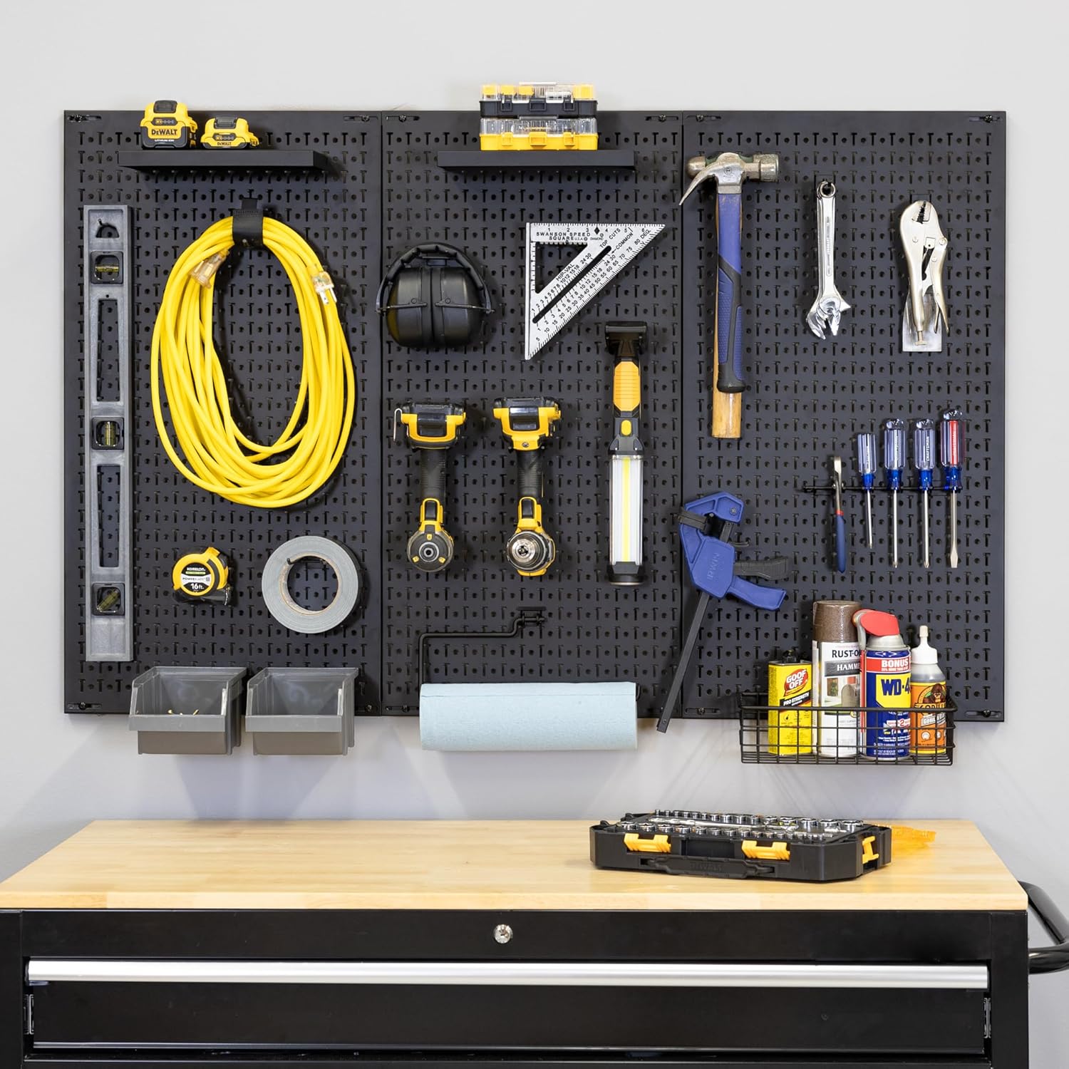 Metal Pegboard Power Tool Organizer, Garage Wall Storage, 3 Panel Pegboard Wall Mount Organizer, Includes 20 Storage Attachments, Solid Steel Holds 450 lbs, 51 in. x 32 in.