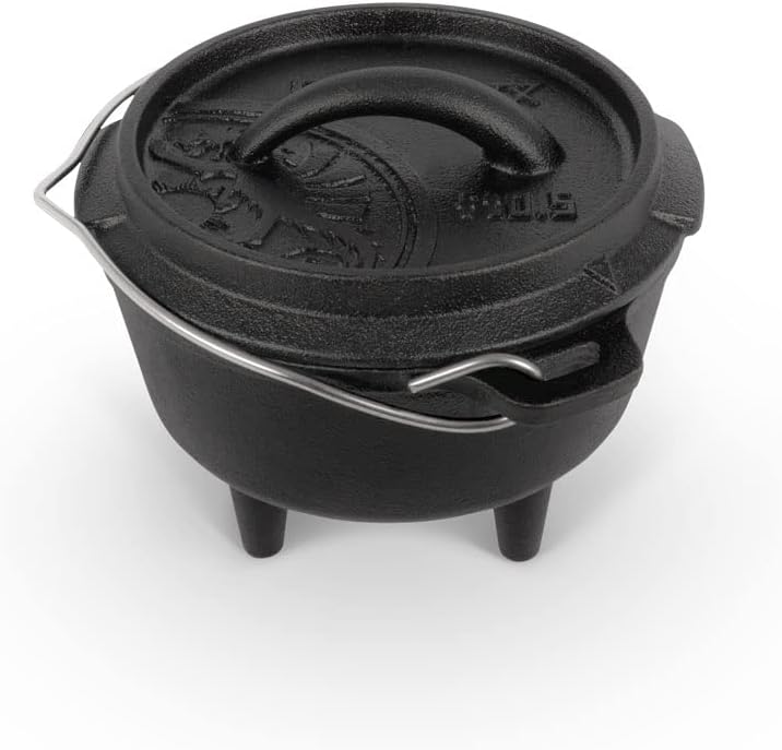 Petromax Cast Iron Dutch Oven for Cooking or Baking Outdoors Over a Campfire or in the Home Kitchen, Pre-Seasoned Cookware Conducts Heat Evenly, 3 Legs, 0.5 Quart