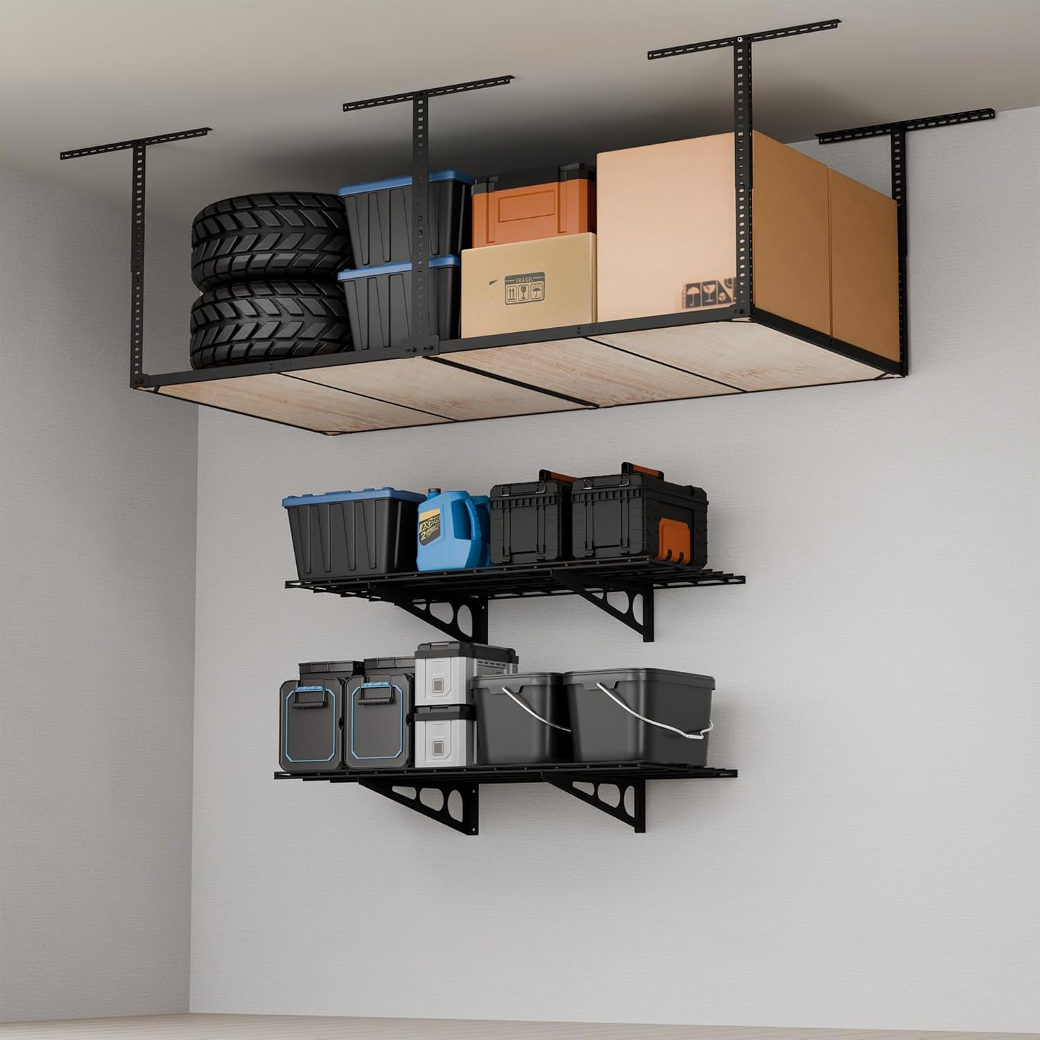 FLEXIMOUNTS Garage Storage Bundle – 2-Pack 2x4ft Wall Mounted Floating Shelves (24