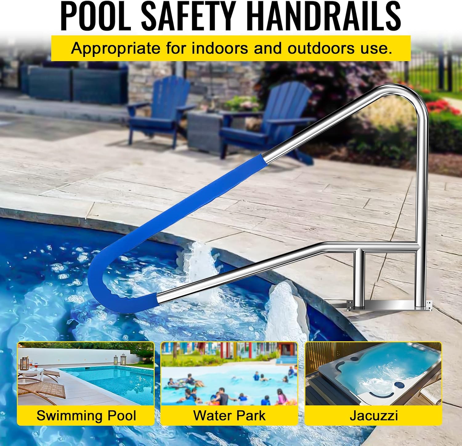 Pool Handrail 55x32, Stainless Steel Railing, 300Lbs Load Capacity, Glue Grip Cover, GRAP Rail for Pool Steps