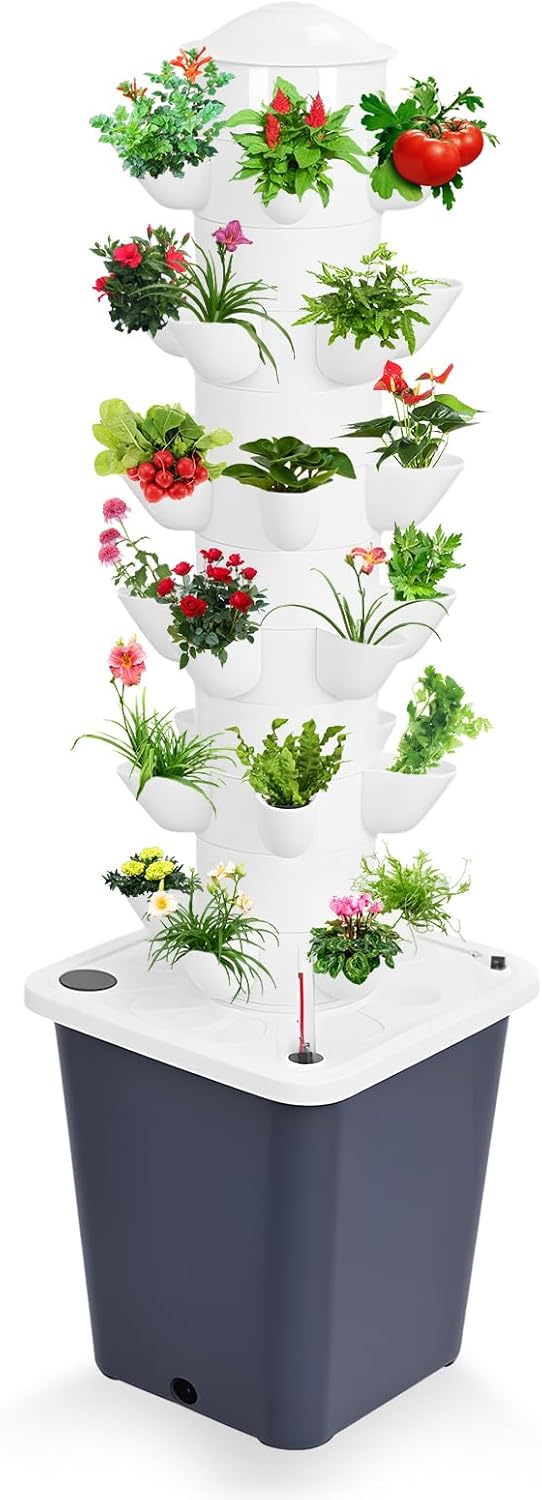 Hydroponics Growing System Kit,6 Layer 30-Plants Indoor Gardening System,Automatic Water Circulation Tower,Vertical Garden Kit for Green Vegetables and Fruits (Black)