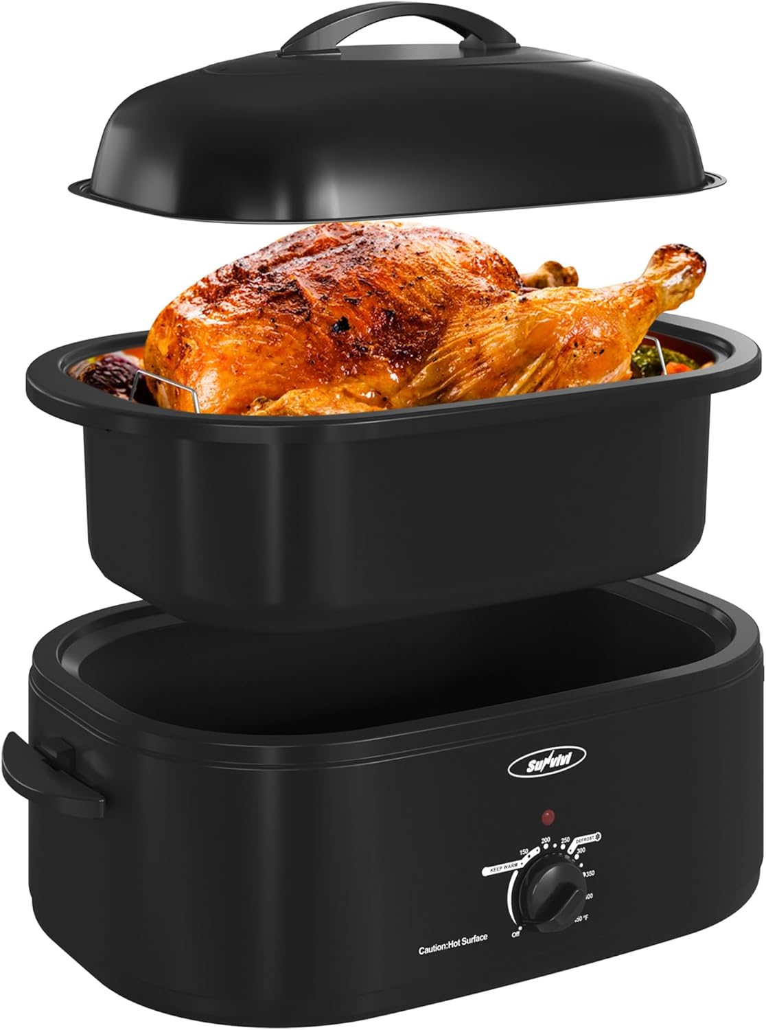 Sunvivi 18-Quart Roaster Oven with Self-Basting Lid, Electric Turkey Roaster Oven with Removable Pan and Rack, Stainless Steel, Blue