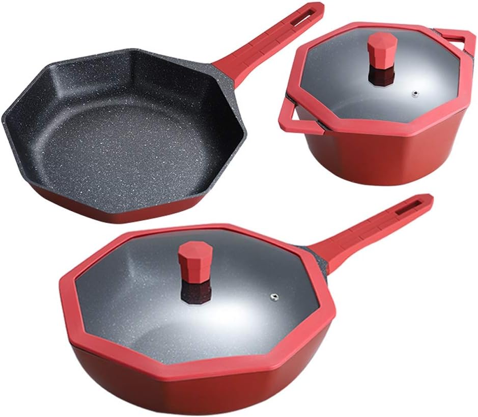 Maifanshi Non Stick Pot Smokeless Wok Frying Pan Gas Induction Cooker General Purpose Kitchen Cookware Pots and Pans Set(Style 1)