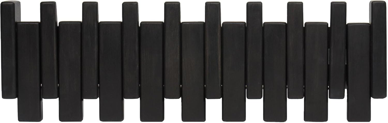 Solid Walnut Piano Key Coat Rack – 12-Hook Wall-Mounted Flip Hook Rack – Minimalist Wooden Hanger for Entryway, Bedroom, Office