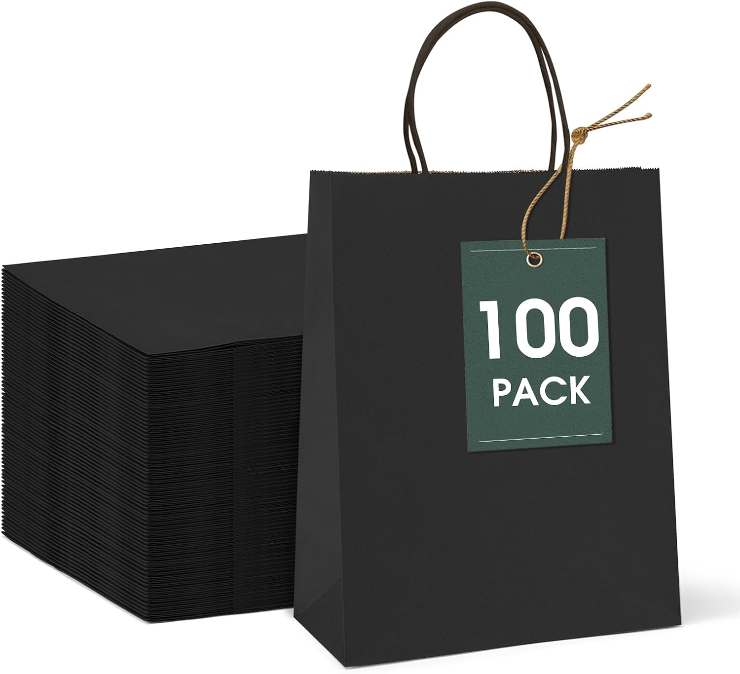 GSSUSA 400 Pack 8x4.25x10'' Paper Bags with Handles Bulk, Black Kraft Paper Gift Bags for Small Business, Sturdy Grocery Retail Shopping Bag, Birthday Party Favor Bag, Craft