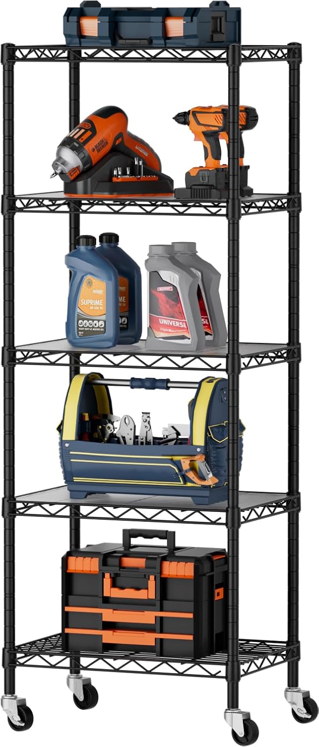 SINGAYE 5 Garage Heavy Duty Shelving Unit Kitchen Pantry Close Home Organizers and Storage Bathroom Shelf Laundry Room Organization Industrial Book Metal Wire Adjustable Shelves