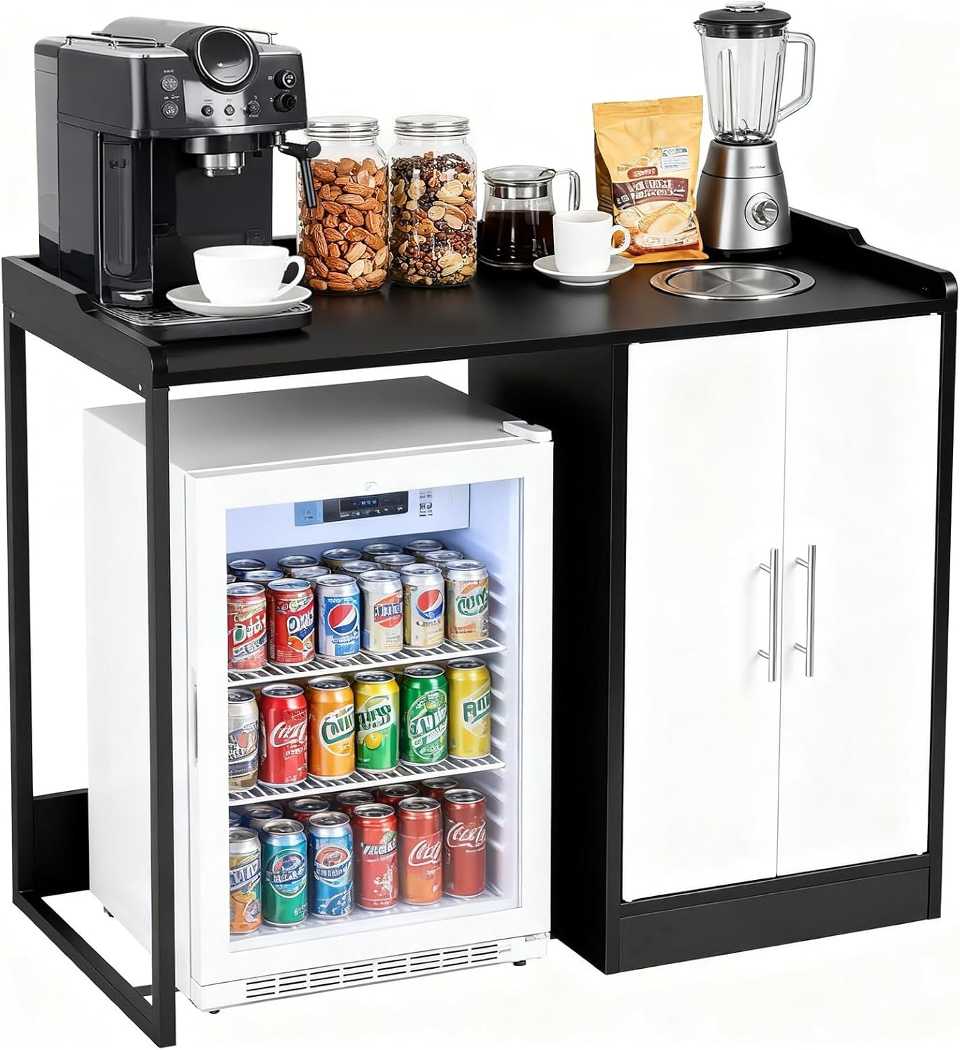 TooCust Coffee Station with Mini Fridge Space, Bar Cabinet with Trash Can Storage, Beverage Station with Flip Lid and Secure Raised Edges, Modern Coffee Bar Cabinet for Home Office Dorm