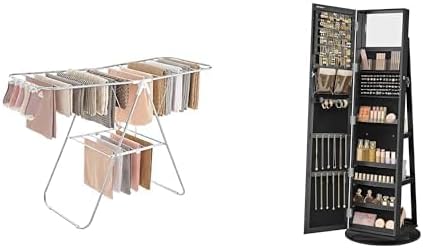 SONGMICS Clothes Drying Rack, 360° Swivel Jewelry Cabinet, ULLR052W01 and UJJC006B01