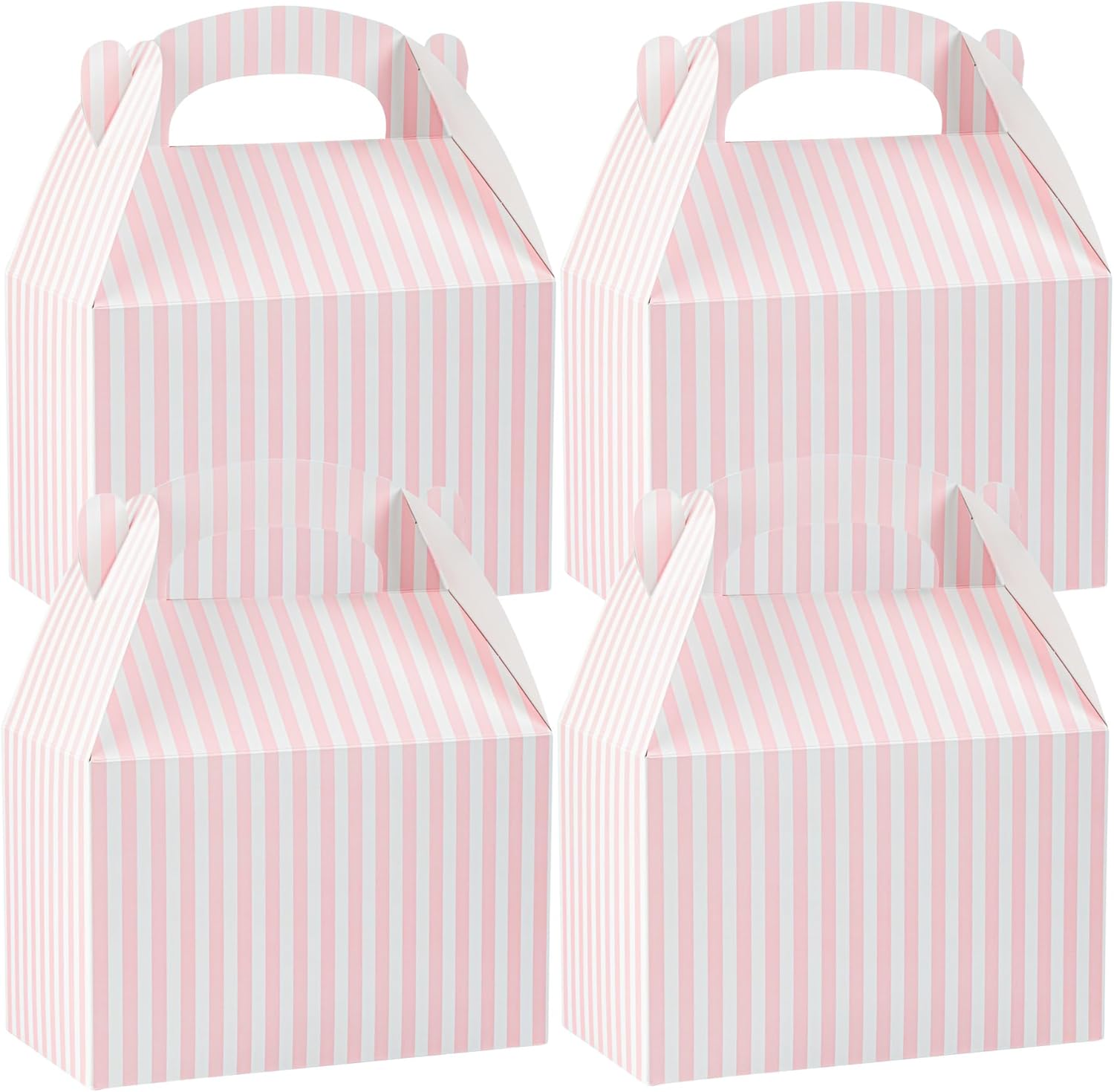 Restaurantware Bio Tek 8.5 x 4.8 x 5.5 Inch Gable Boxes For Party Favors, 100 Attractive Gift Boxes - Striped Design, With Built-In Handle, Pink And White Paper Barn Boxes, Disposable, For Party