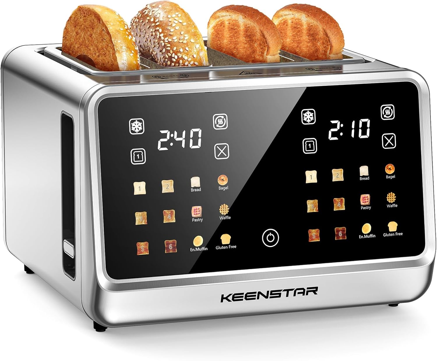 4 Slice Toaster with Touch Screen, Stainless Steel Smart Bread Toaster, 1.5