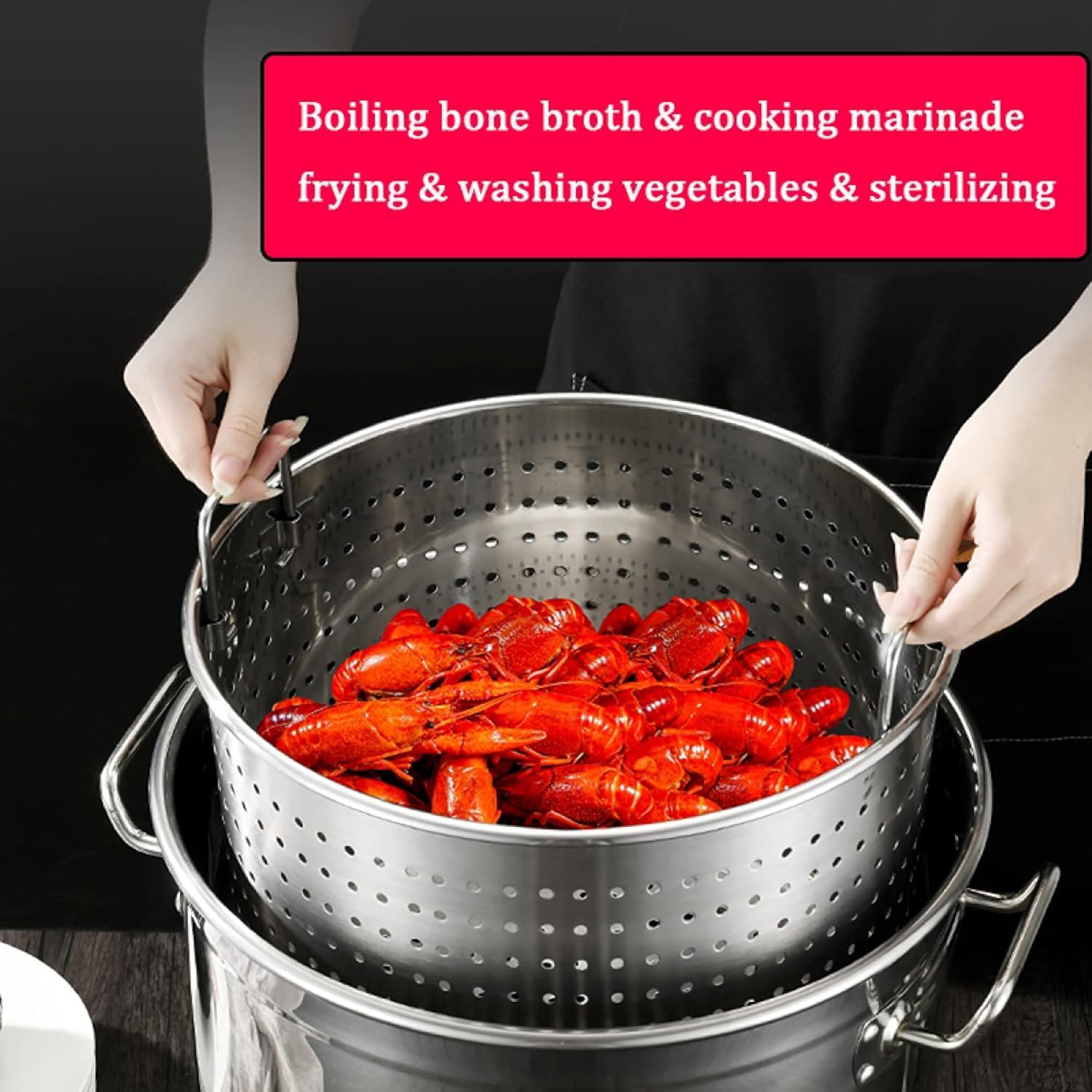 Stainless Steel Pasta and Seafood Steamer Pot with Boiling Basket for Lobster, Crab, and Shrimp Boil(63qt)