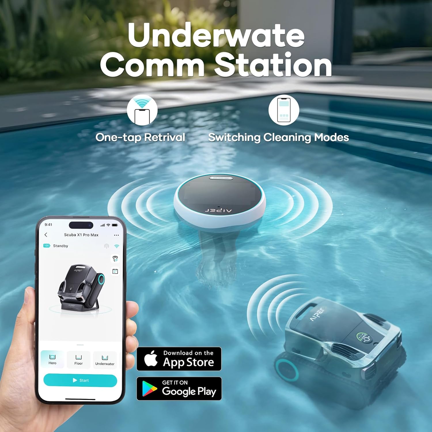 Aiper HydroComm Pure Communication Module, Acheiving Underwater Switch Cleaning Modes and One-tap Surface Retrival for Aiper Scuba X Seires Robotic Pool Cleaner, White