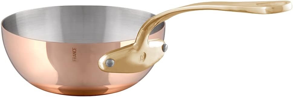 Mauviel M'Heritage 200 B 2mm Polished Copper & Stainless Steel Chef Pan With Brass Handles, 2.1-qt, Made in France