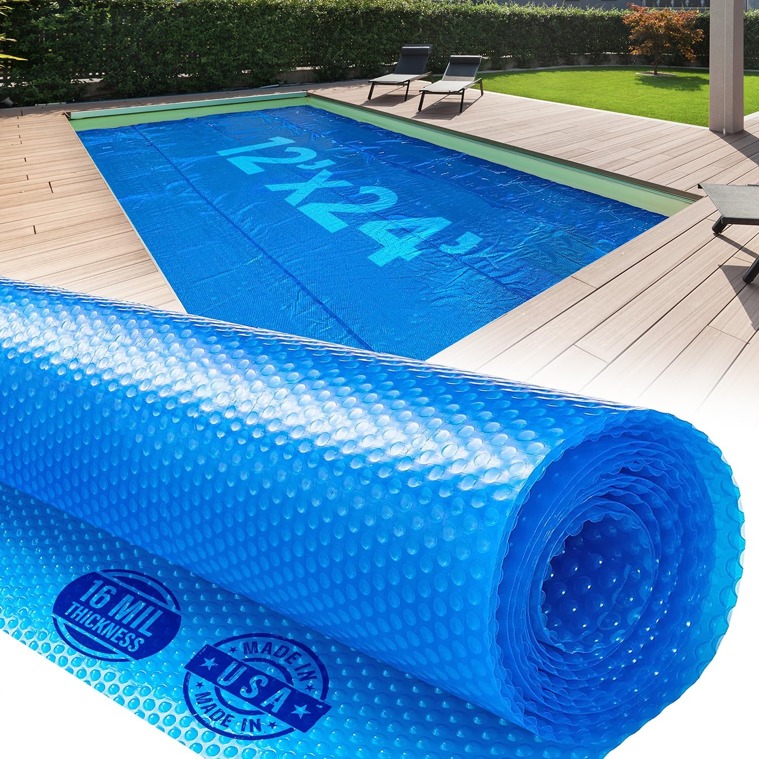 Shop Square 20 x 40 Foot Rectangle Solar Pool Cover for Inground and Above Ground Pools, 16 Mil - Premium Heavy Duty Solar Blanket for Above Ground Pool, Blue - Made in USA