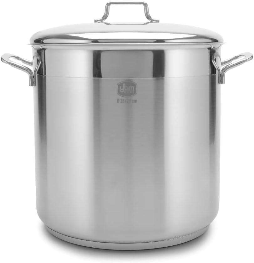 YBM HOME Professional Chef’s 18/10 Stainless Steel Stock Pot Covered Tri-Ply Capsule Base with Bakelite Handle, Terrific Mirror Silver, Induction Compatible, 12 Quart - Silver