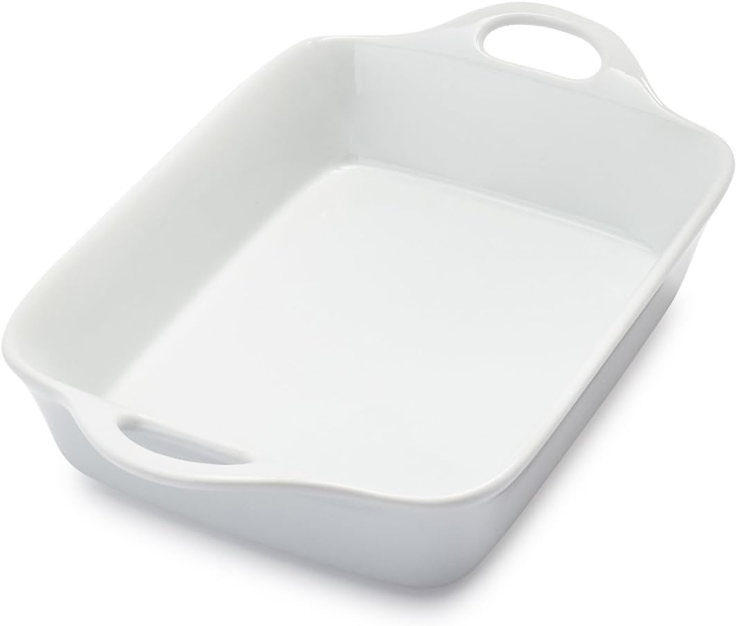 Sur La Table 6 Qt Porcelain Baking Dish – Rectangular Casserole Baker for Pasta, Roasted Veggies & Desserts, Classic White Glaze, Oven to Table, Nesting Bakeware, Dishwasher