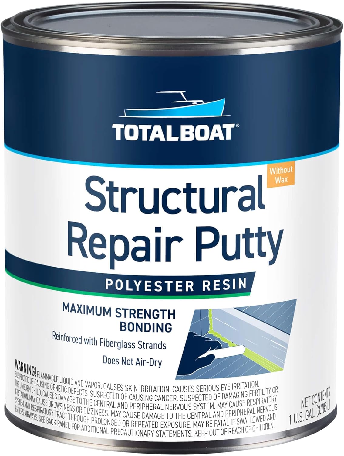 TotalBoat Polyester Structural Repair Putty - Marine Grade Long Strand Fiber Fiberglass Reinforced Filler for Boat and Automotive Repair